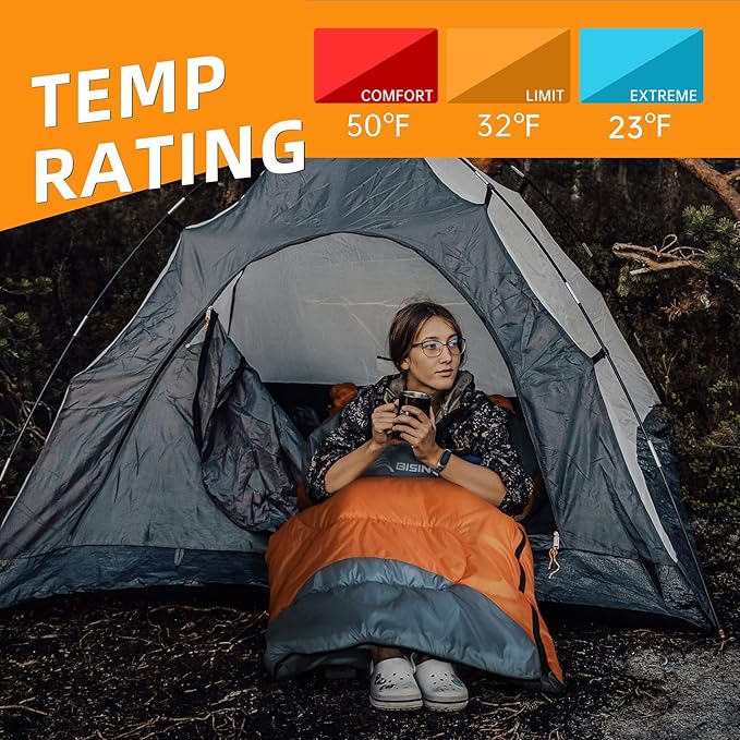 BISINNA 0 Degree Winter Sleeping Bags(480GSM) for Adults-Cold Weather Camping Sleeping Bag-Comfortable Warm Portable Sleeping Bags with Pillow Compression Sack for Backpacking Hiking Outdoor