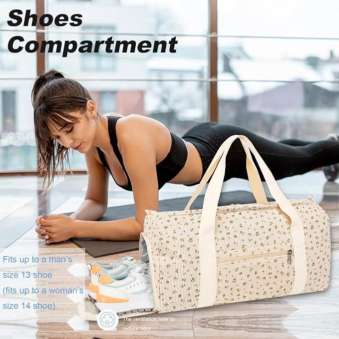 Duffle Bag for Gym Sports Women Girls Workout Travel Bag Weekender with Shoe Compartment and Wet Pocket