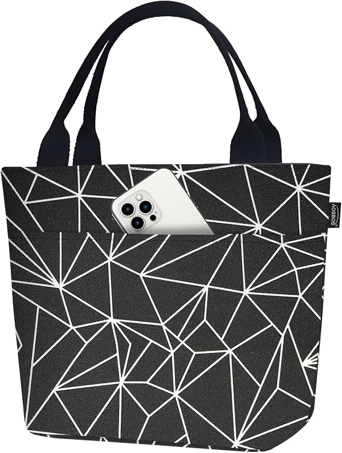 Aosbos Large Lunch Bags for Women Insulated Lunch Box Leakproof Adult Food Organizer Tote Bag Black Prism