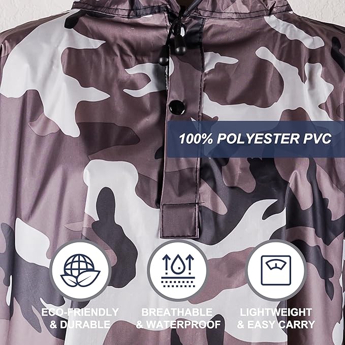 Heavy Duty Rain Poncho for Backpacking, Waterproof Lightweight for Adults, Military, Emergency, Camping, Men, Women