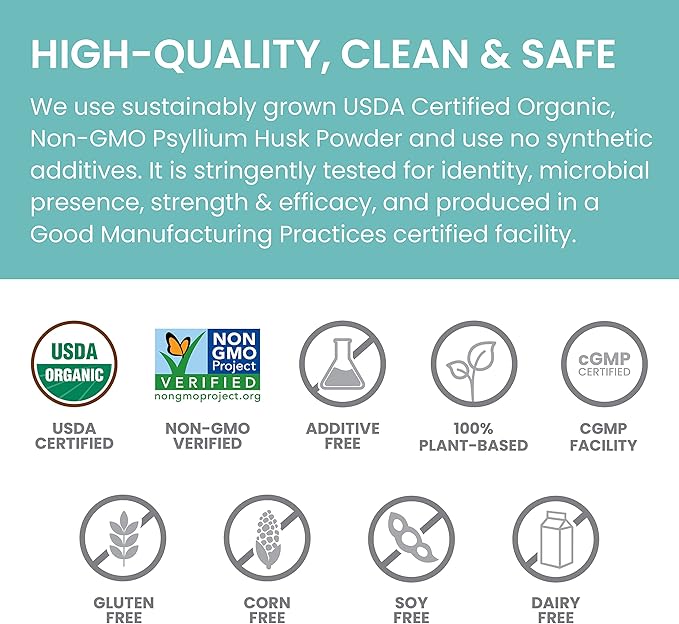 Himalaya Organic Psyllium Husk Powder, Daily Dietary Fiber Supplement, Regularity, Appetite Management, Certified Organic, Non-GMO, No Artificial Colors, Unflavored, 113 Teaspoon Supply, 24 Oz