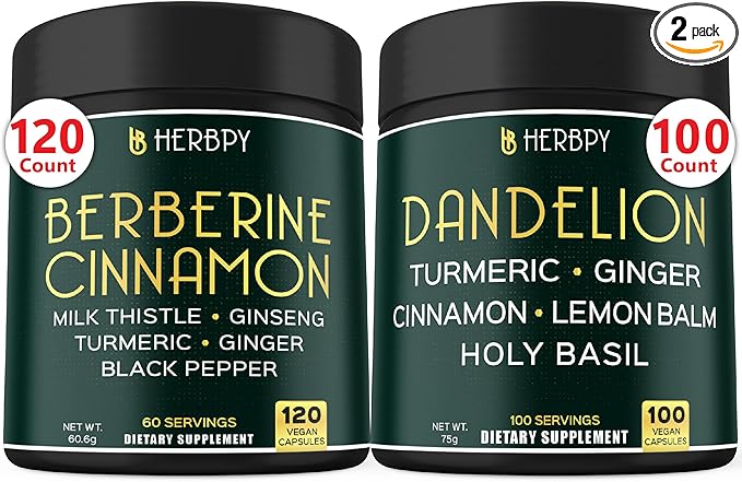 Bundle 7in1 Berberine HCl & 6in1 Dandelion Supplement - Support Immune, Digestion and Heart Health