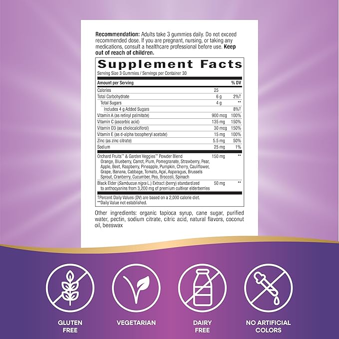 Nature's Way Alive! Immune Support* Gummies with Elderberry Extract, Vitamins C & D3, Zinc, No Gluten, Grape & Cherry Flavored, 90 Vegetarian Gummies (Packaging May Vary)