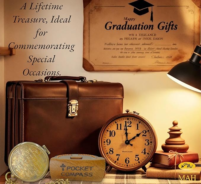 Bible Verse Brass Compass – “Be Strong and Courageous” (Joshua 1:9) | Christian Gift for Graduation, Baptism, Confirmation – Religious Keepsake for Boys, Girls, Teens, Men, Pastors & Church Events