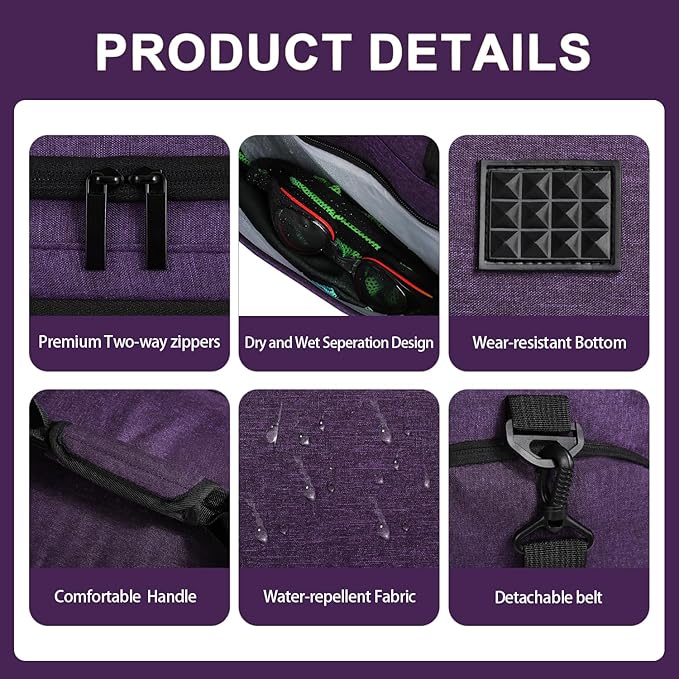 FIORETTO 35L Mens Sports Gym Bag with Toiletry Bag & Shoe Compartment, Travel Duffle Bag Overnight Bag with Padded Shoulder Strap, Sports Holdall for Swimming, Basketball Purple