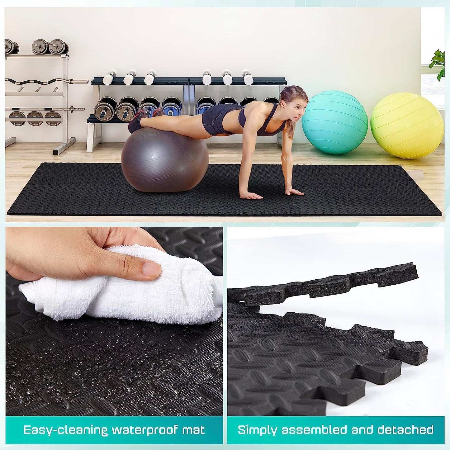 Yes4All 108 SQ. FT Puzzle/Interlocking Exercise Mat Tiles for Home Gym, Exercise EVA Foam Floor Padding with Border for Workout Equipment (Black)