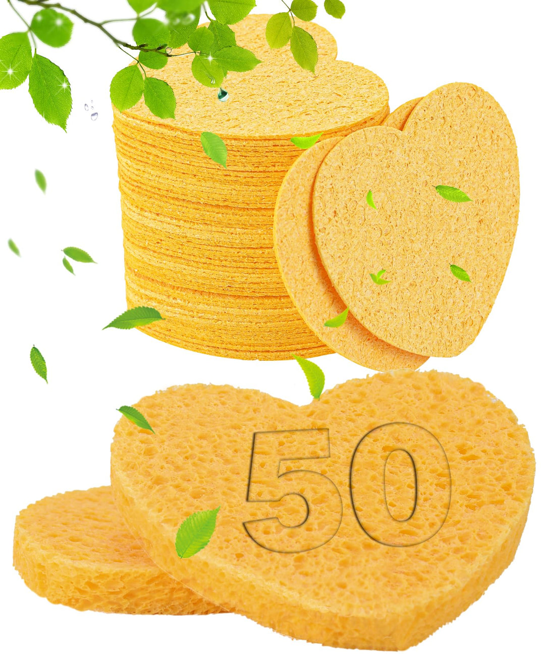 50-Count Compressed Facial Sponges For Estheticians- 100% Natural Cellulose Face Sponge Spa Sponges For Face Cleansing, Massage,