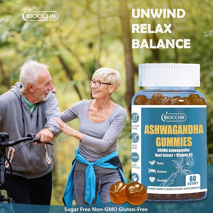 Ashwagandha Gummies ＆ Vitamin D3, Aswangdha Extract Supplement for Women Men(Non-GMO & Gluten Free,Sugar Free)