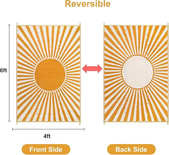 Anidaroel Outdoor Area Rug for Patio Clearance 4x6ft Waterproof, Reversible Plastic Straw Rug Outside Rug, RV Mat for Camping, Porch, Balcony, Pool Deck, Backyard(Orange,4‘x6')