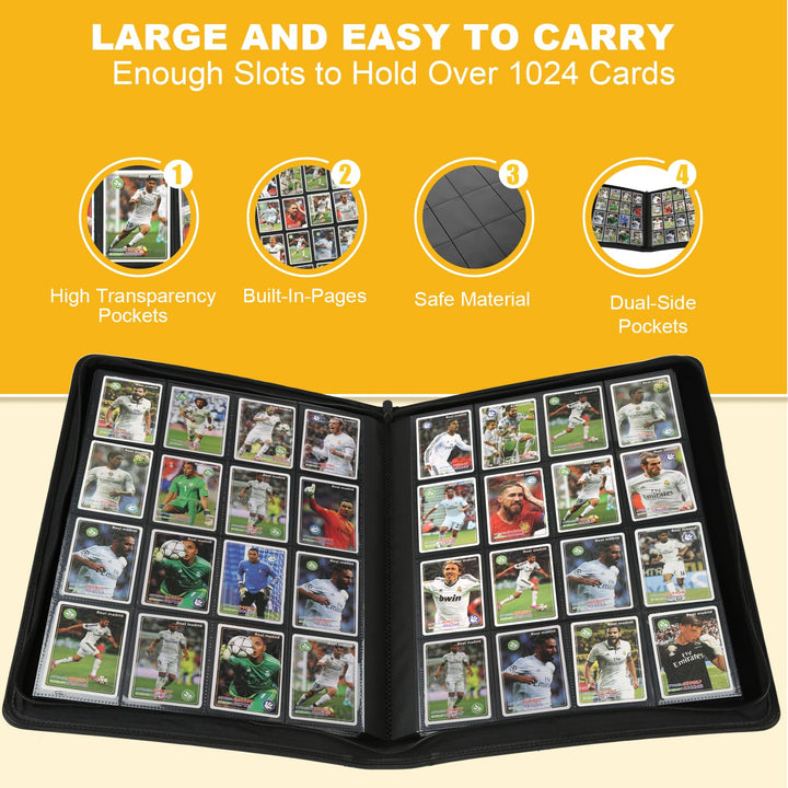 Trading Card Binder 16 Pocket, GERMUN PU Cover Card Binder for 1000+ Cards, Premium Trading Card Holder Folders, Double Sided Pocket Card Album for MTG, TCG (Black)
