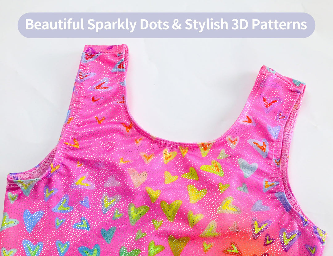 Domusgo Leotard for Girls Gymnastics Size 6-7 Years Old Glitter Pink Black Heart Biketards with Shorts