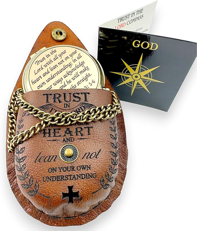 Bible Verse Brass Compass – “Trust in The Lord with All Your Heart” (Proverbs 3:5-6) | Religious Gifts for Men, Women, Boys, Girls, Teens | Daily Encouragement, Easter, Baptism, Faith-Based Keepsake