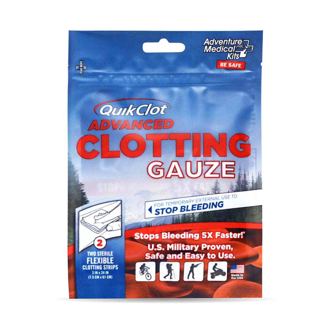 Adventure Medical Kits QuikClot Gauze - Gauze for Emergency Survival Kit, Doomsday Prepping Supplies & More - Stops Bleeding Fast with Kaolin - Flexible Hemostatic Medical Gauze - 3" x 24" (2 Strips)