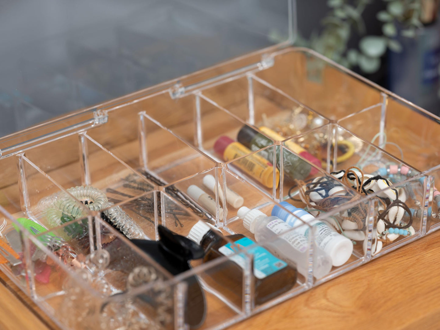 Addis Multi Compartment Clear Acrylic Make Up Cosmetic Craft Diy Storage Organiser Box With Lid, Clear Acrylic, 6.5 - Height