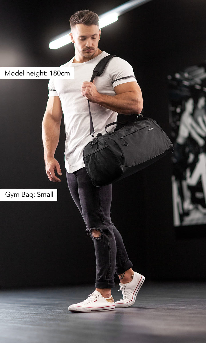 Fitgriff® Gym Bag V1 for Men & Women with Shoe & Wet Compartment - Duffle Bag for Travel, Sports, Fitness & Workout (Full Black, 19 x 10 x 10″ (Small))