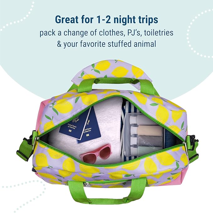Wildkin Kids Overnighter Duffel Bag – Carry-On Size, Ideal for School & Sleepovers – Lilac Lemonade