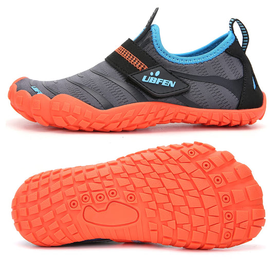 UBFEN Water Shoes for Kids Boys Girls Aqua Socks Barefoot Beach Sports Swim Pool Quick Dry Lightweight Toddler Little Big Kid A Grey Orange 8 Toddler