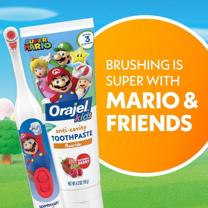 Spinbrush Princess Peach Kid’s Electric Battery Toothbrush, Soft Bristles