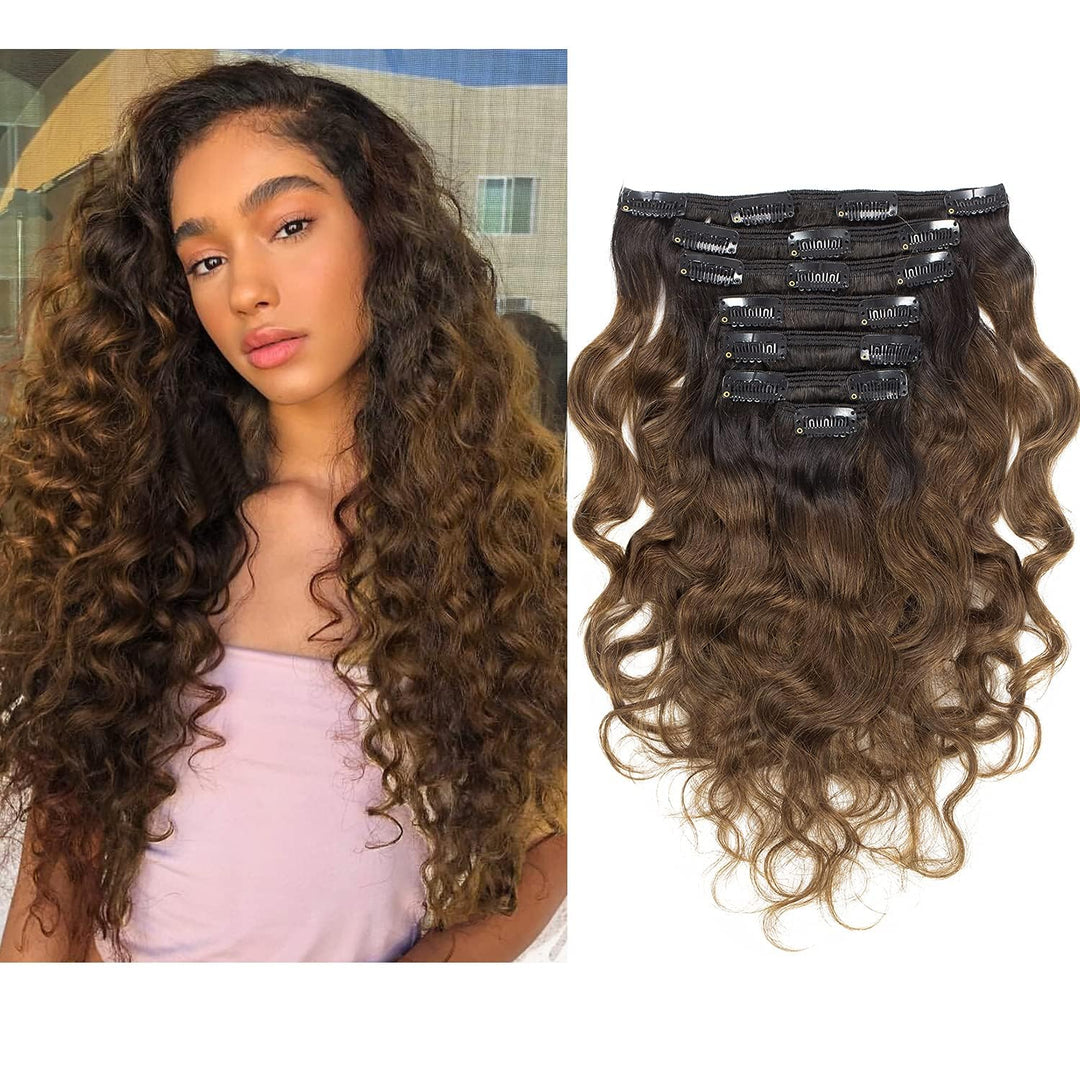 Lacerhair Natural Hair Extensions Natural Wave Brown Curly Clip In Hair Extensions Soft Thick Hair Curly Real Virgin Remy Human