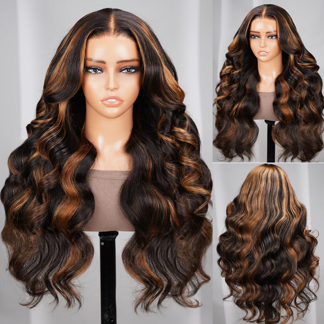 Arabella Highlight Ombre Lace Front Wig Human Hair 13X4 Hd Transparent 1B/30 Honey Blonde Lace Front Wig Human Hair Pre Plucked