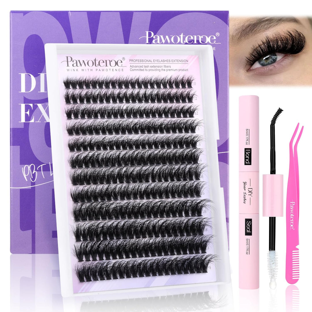 80D Full Volume Eyelash Clusters Kit | DIY Lash Extensions with Bond & Tweezers