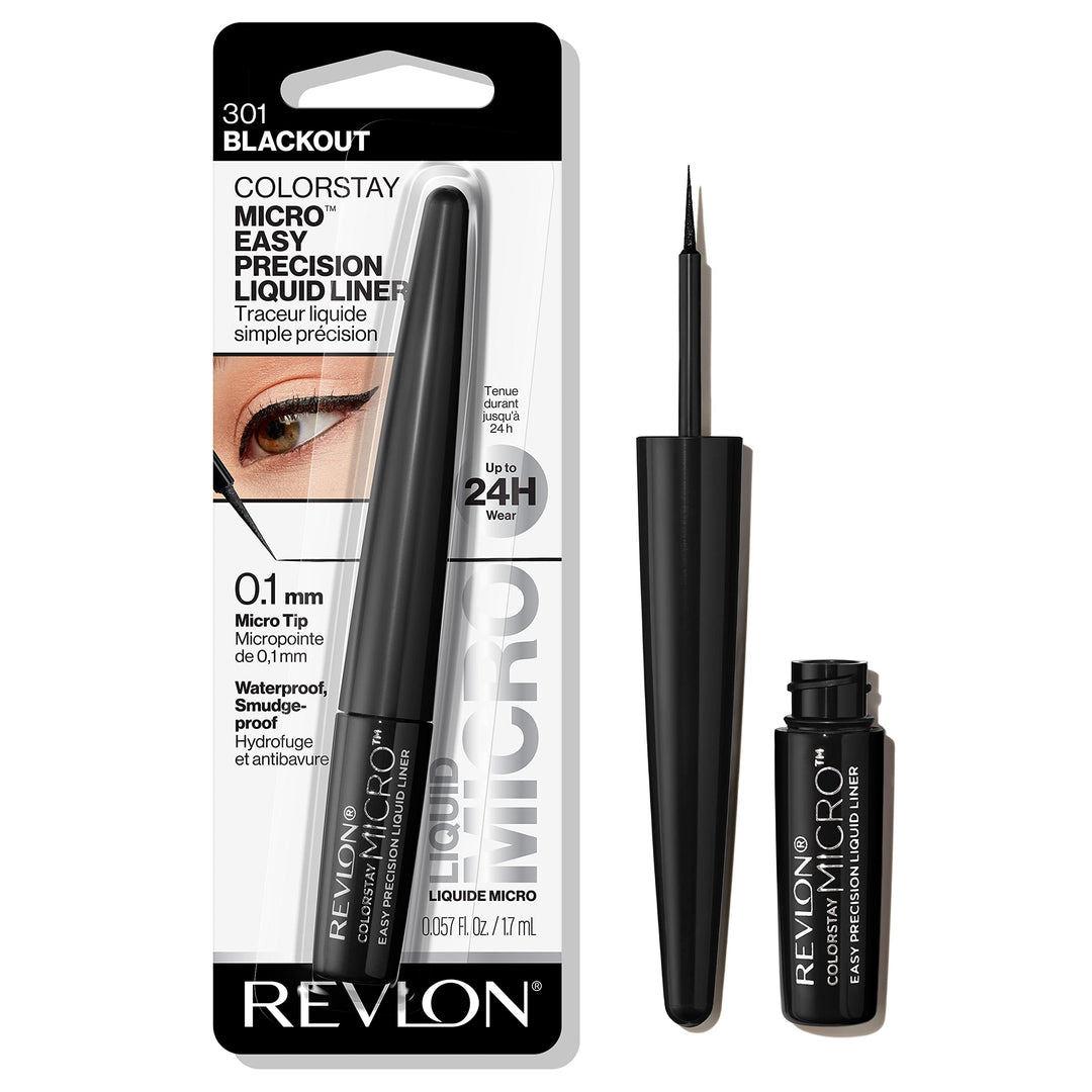 REVLON ColorStay Micro Easy Precision Liquid Eyeliner, Waterproof, Smudgeproof, Longwearing with Felt Tip Applicator, 301 Blackout, 0.057 fl oz