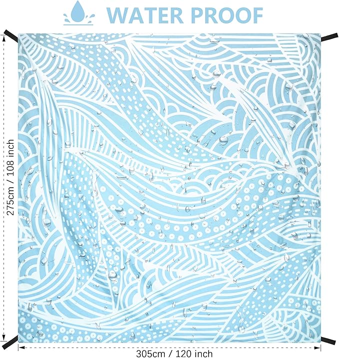 Beach Blanket Waterproof Sandproof Beach Mat 79”x 83” for 1-4 Adults Quick Drying Durable Outdoor Picnic Mat for Beach Festival Travel Picnic Camping Hiking (BL-Ripple, 79"×108"(6 Person))