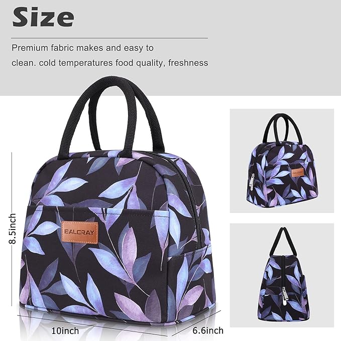 BALORAY Lunch Bag for Women Men Insulated Lunch Box for Adult Reusable Lunch Tote Bag for Work, Picnic or Travel (Blue Leaves)