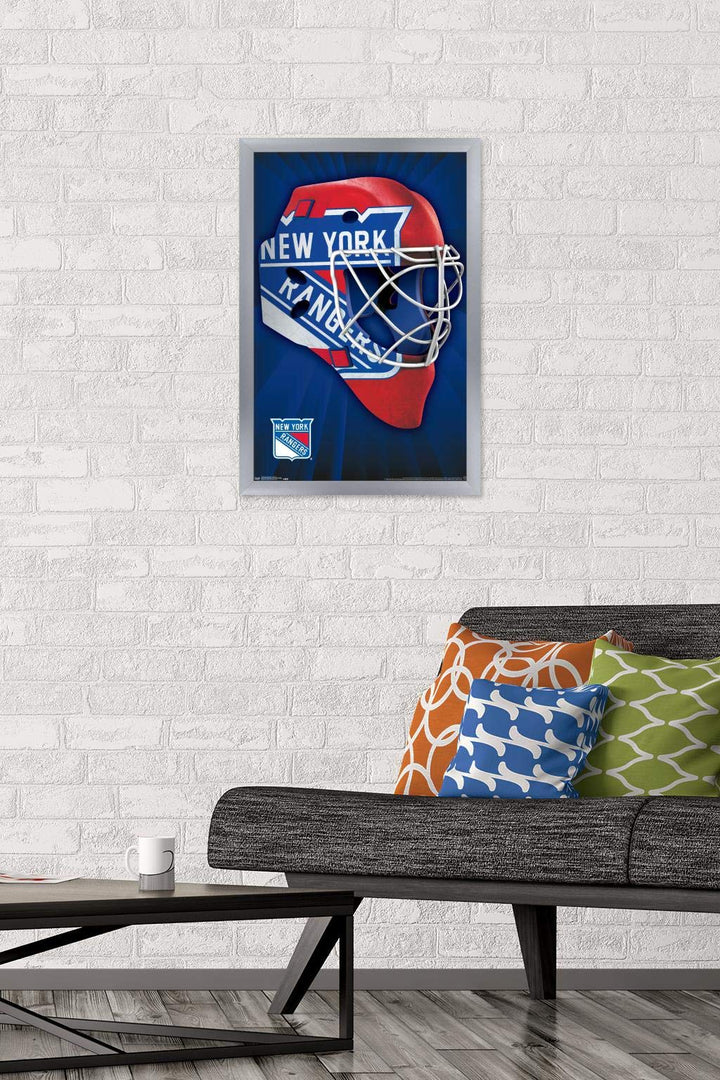 Trends International NHL New York Rangers - Mask 16 Wall Poster, 14.725" x 22.375", Silver Framed Version