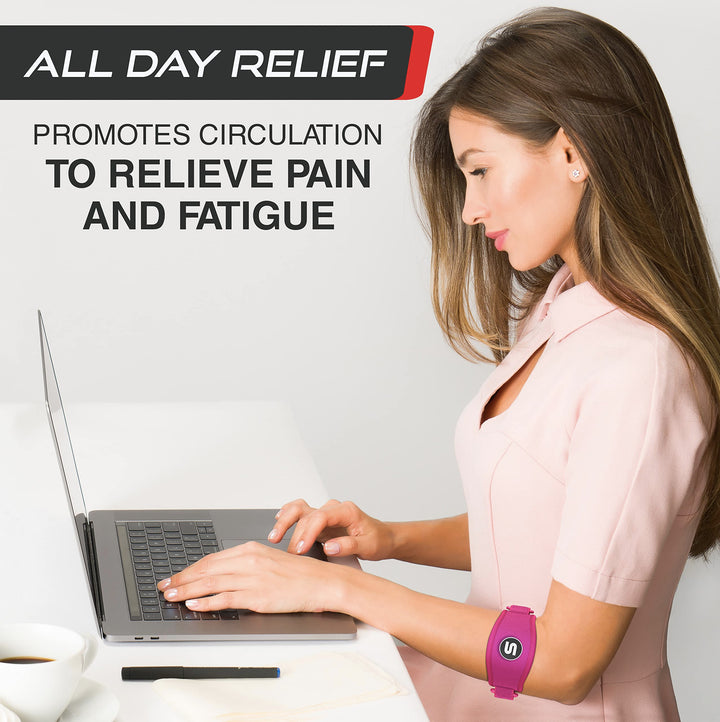 Sleeve Stars Tennis Elbow Support Strap, Golfers Elbow Support for Men & Women Epicondylitis Clasp, Counterforce Arm Band for Tendonitis Relief & Support, w/ 3 Straps Length, Fits 9"-23" (Hot Pink)