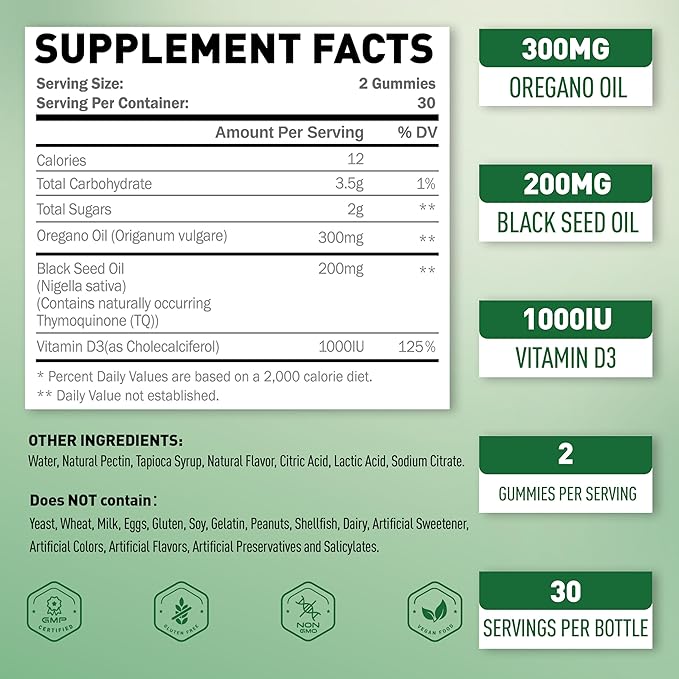 Oregano Oil Gummies & Vitamin B2 Gummies 400mg Bundle Pack | Strength Carvacrol & Thymoquinon | Vitamin B2 as Riboflavin