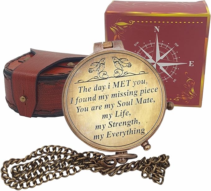 Engraved Compass, Gift for Husband,Anniversary,Wedding Him, Long Distance Boyfriend Gift, Fiance I Miss You Relationship Army (The Day Met You), 2 inches Inch