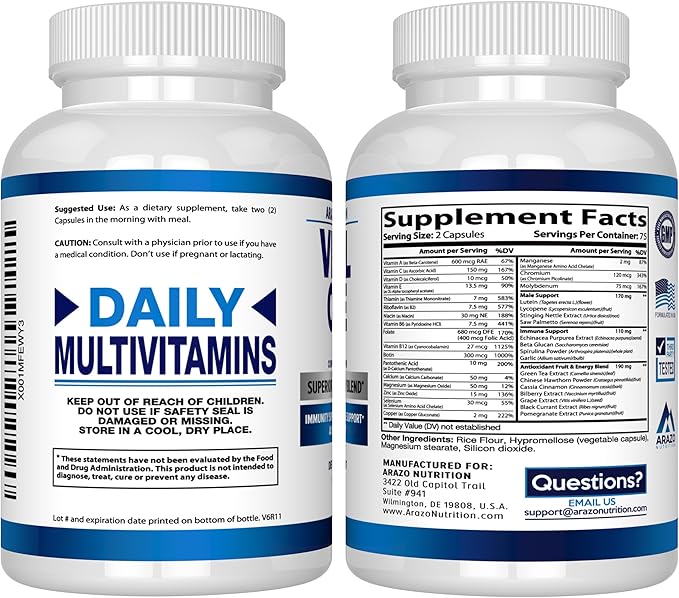 Arazo Nutrition Vital One Multivitamin for Men – Daily Wholefood Supplement - 150 Vegan