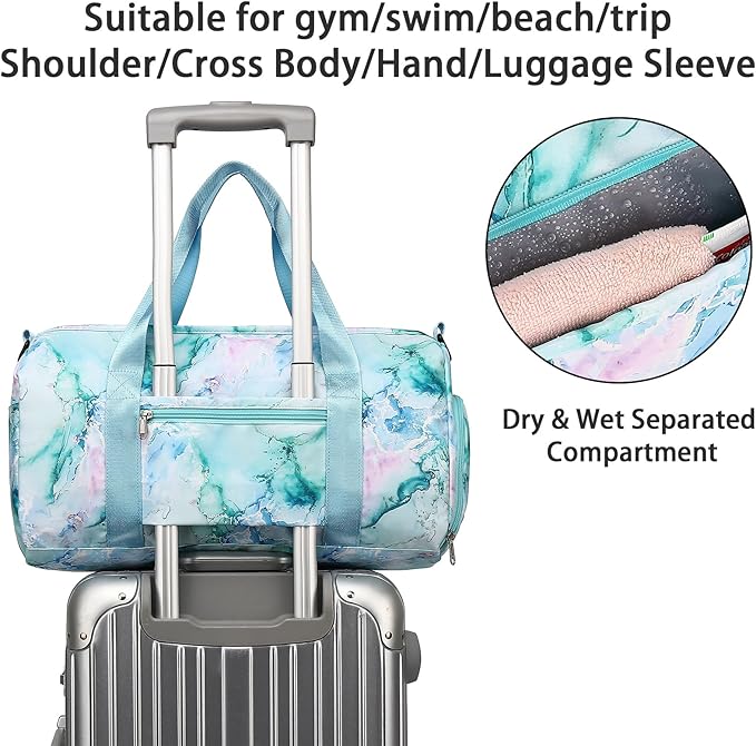 Gym Bag Sports Duffle Bag with Wet Pocket Weekender Overnight Bag with Waterproof Shoe Pouch and Air Hole for Girls Kids Women Travel Foldable Bag