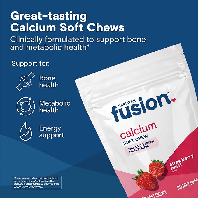 Bariatric Fusion Bariatric Calcium Chews | Calcium Citrate with Vitamin D3 Calcium Supplement Bariatric Vitamin | Sugar Free Calcium Citrate Chewable | Calcium Citrate 500mg | Strawberry | 60 Count