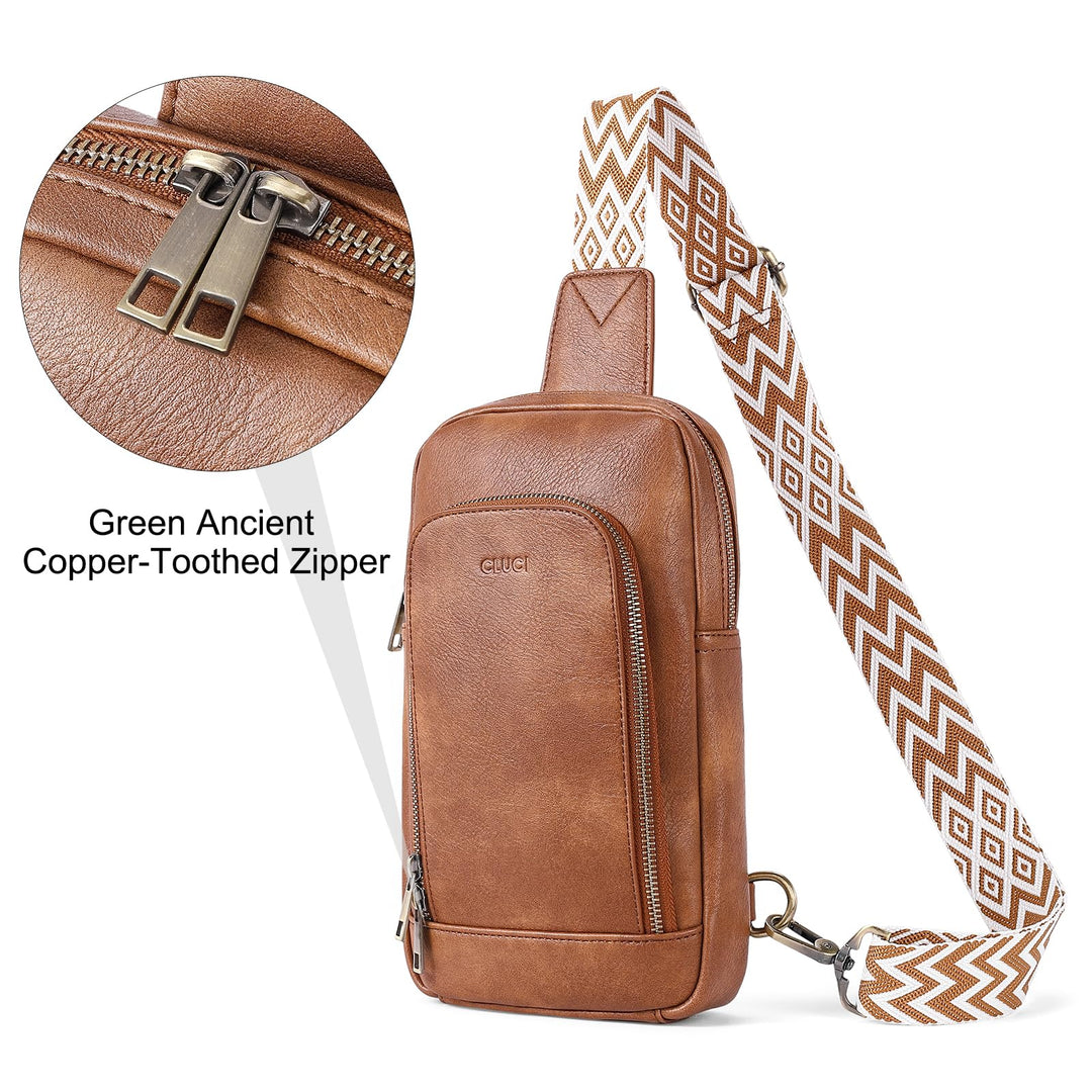 CLUCI Sling Bag for Women Leather Crossbody Bags for Women Cross Body Bag for Woman Large Crossbody Sling Backpack Crossbody Bag for Travel Hiking Brown