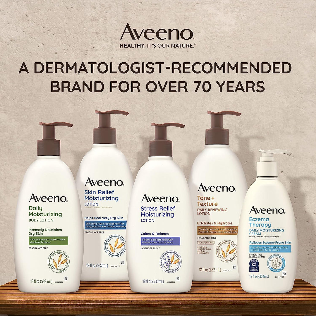 Aveeno Daily Moisturizing Body Lotion, Body Lotion for Dry Skin with Prebiotic Oat, Paraben Free, Fragrance Free, Non-Greasy, Non-Comedogenic Moisturizer, 18 FL OZ