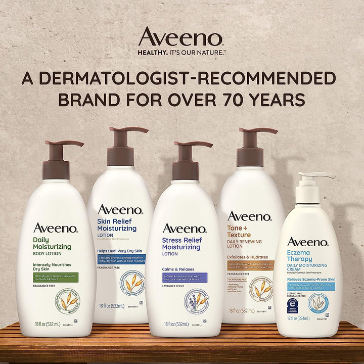 Aveeno Daily Moisturizing Body Lotion, Body Lotion for Dry Skin with Prebiotic Oat, Paraben Free, Fragrance Free, Non-Greasy, Non-Comedogenic Moisturizer, 18 FL OZ