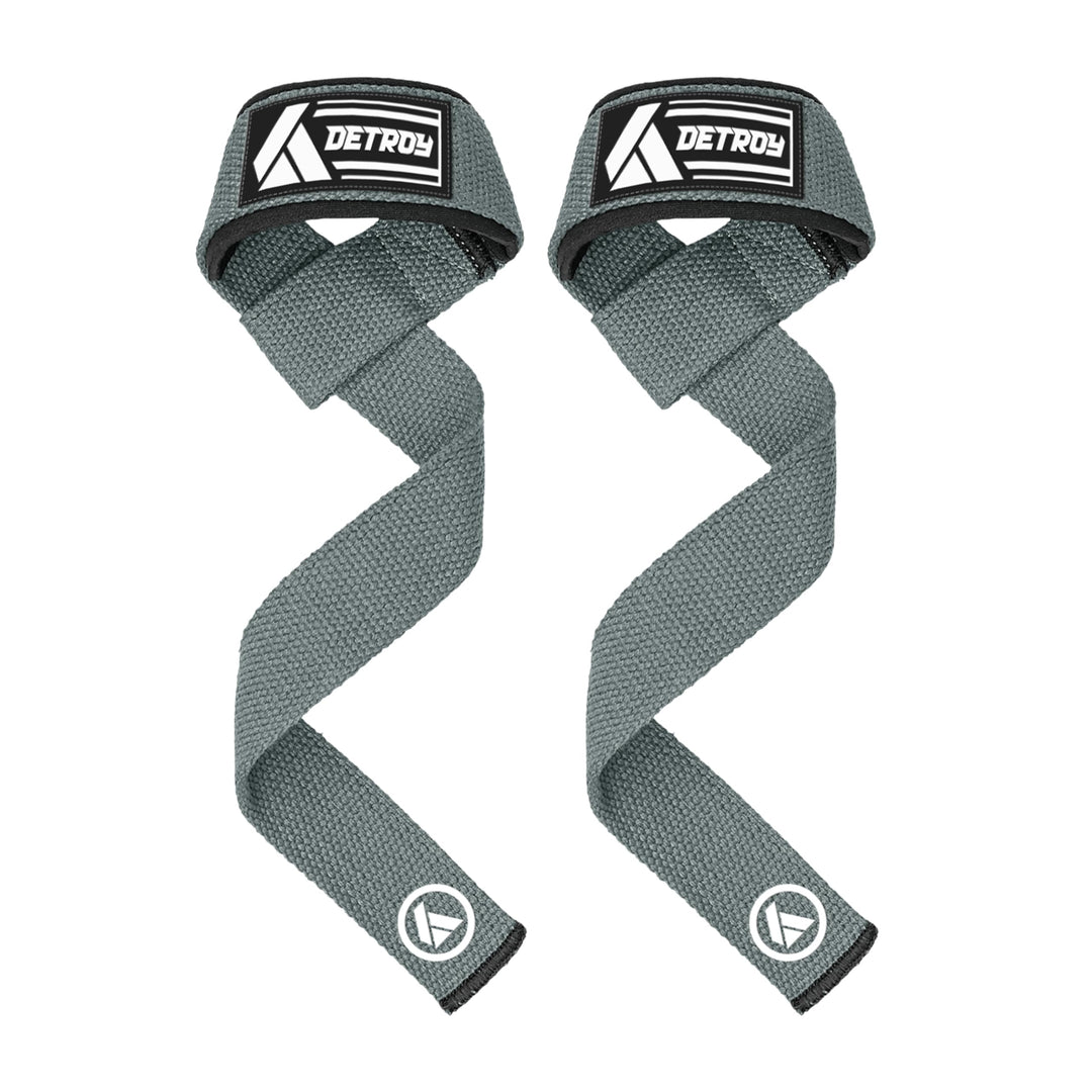 Detroy® Lifting Wrist Straps for Weightlifting, Deadlifts, Bodybuilding, Powerlifting, Gym Strength Training Workouts - Padded Neoprene with 24 inch Webbing Cotton with Silicone Grip for Men & Women (Grey)