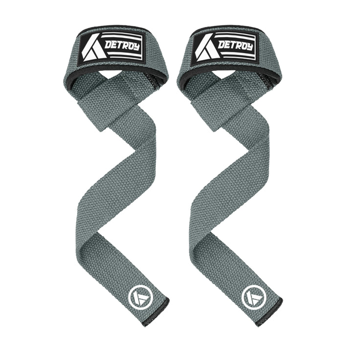 Detroy® Lifting Wrist Straps for Weightlifting, Deadlifts, Bodybuilding, Powerlifting, Gym Strength Training Workouts - Padded Neoprene with 24 inch Webbing Cotton with Silicone Grip for Men & Women (Grey)