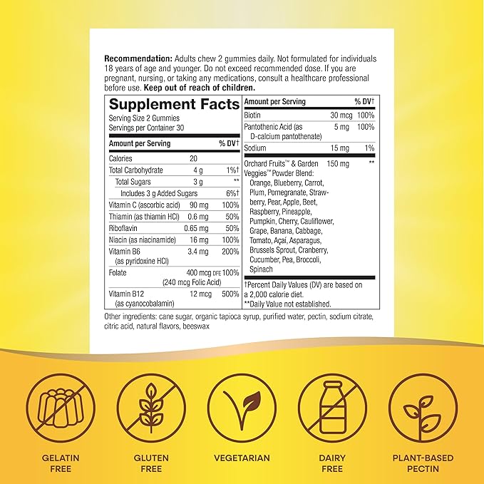 Nature's Way Alive! B-Complex Gummies, Cellular Energy Support*, 8 B-Vitamins, Vegetarian, Mango Flavored, 60 Gummies (Packaging May Vary)