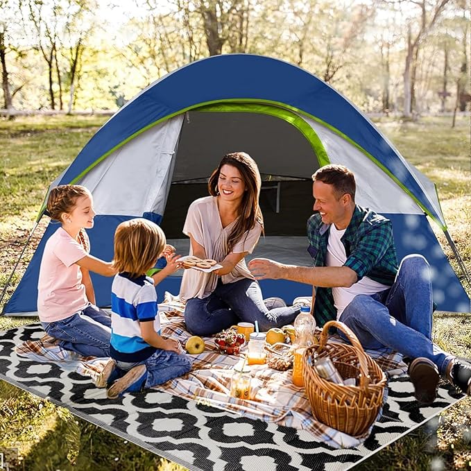 BalajeesUSA Outdoor Rug - 5x7 Black, Reversible Recycled Plastic Straw Outdoor Patio Rugs Clearance Waterproof Large RV Camper Mats 507