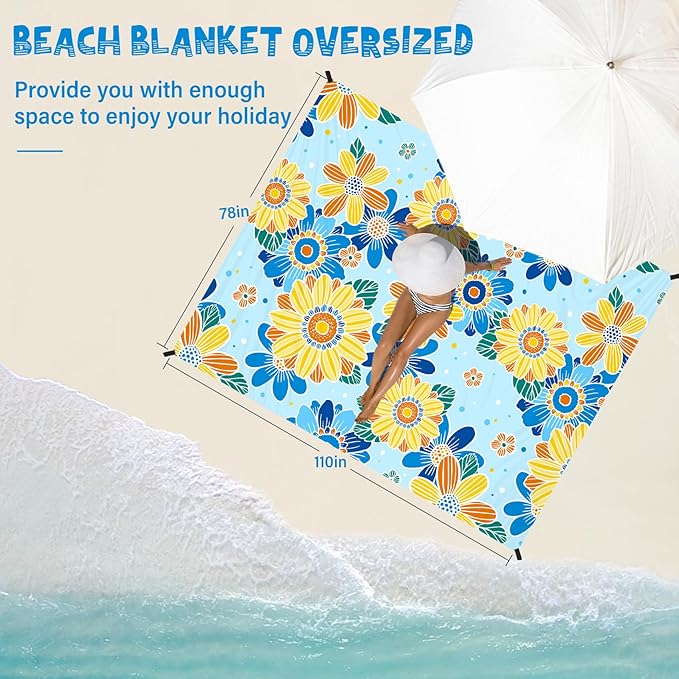 Beach Blanket Waterproof Sandproof 1-7 Adult Oversized 78 '' × 110 '' Lightweight Durable Compact Sand Free Beach Mat for Travel Camping Hiking Picnic Blanket Extra Large