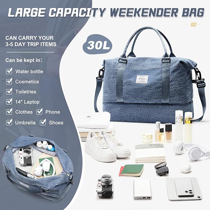 Travel Duffel Bag,Sports Tote Gym Bag,Shoulder Weekender Overnight Bag for Women