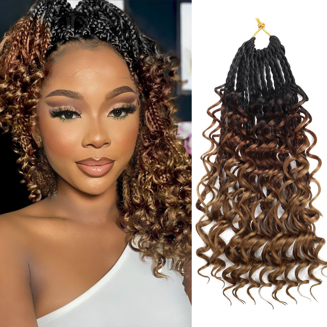 Goddess Box Braids Crochet Hair With Curly Ends 8 Inch Bohomian Box Braids Crochet Braids 1 Packs 3X Crochet Braids Synthetic Braiding Hair Extension for Black Women (8 Inch (Pack of 1), 1B-33-30)……