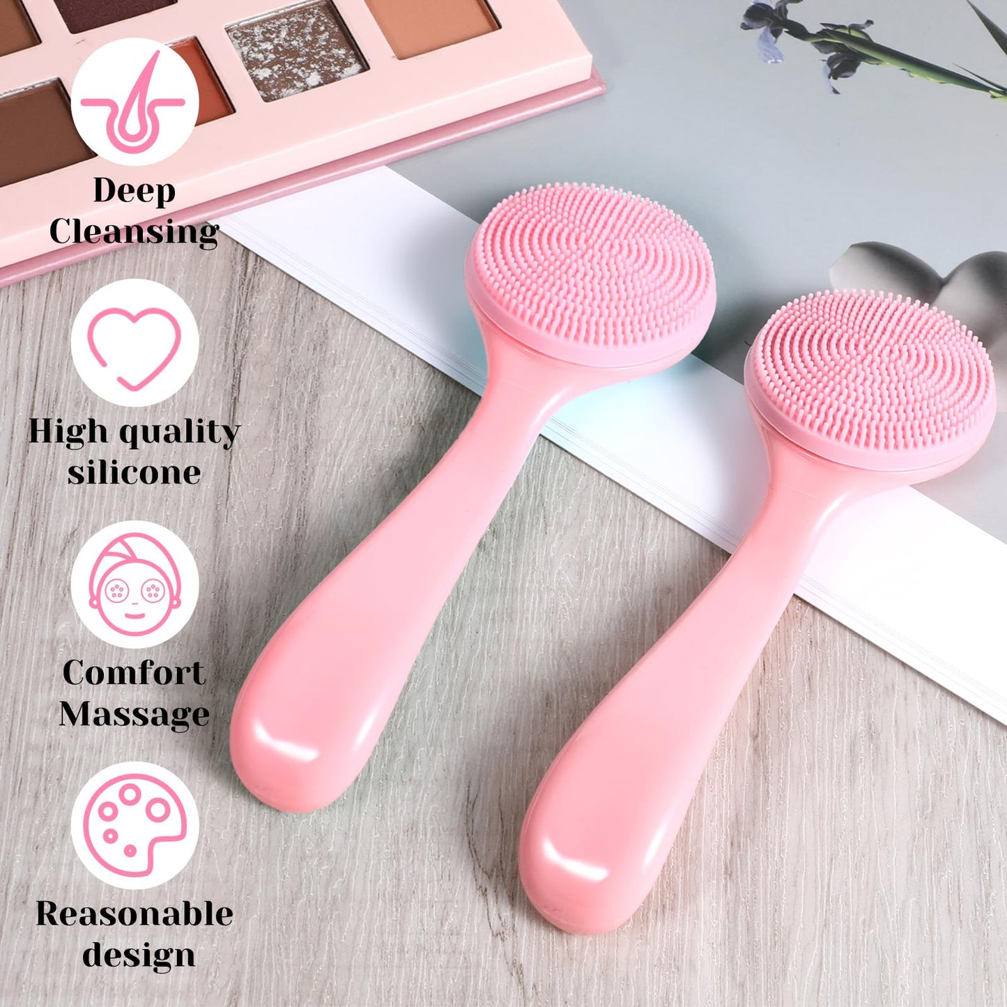 2 Pcs Silicone Manual Facial Cleansing Brush Waterproof Face Cleaning Scrubber Exfoliator Cleanser Soft Face Scrubber Exfoliating Brush for Blackheads Makeup Residues Removal(Pink)