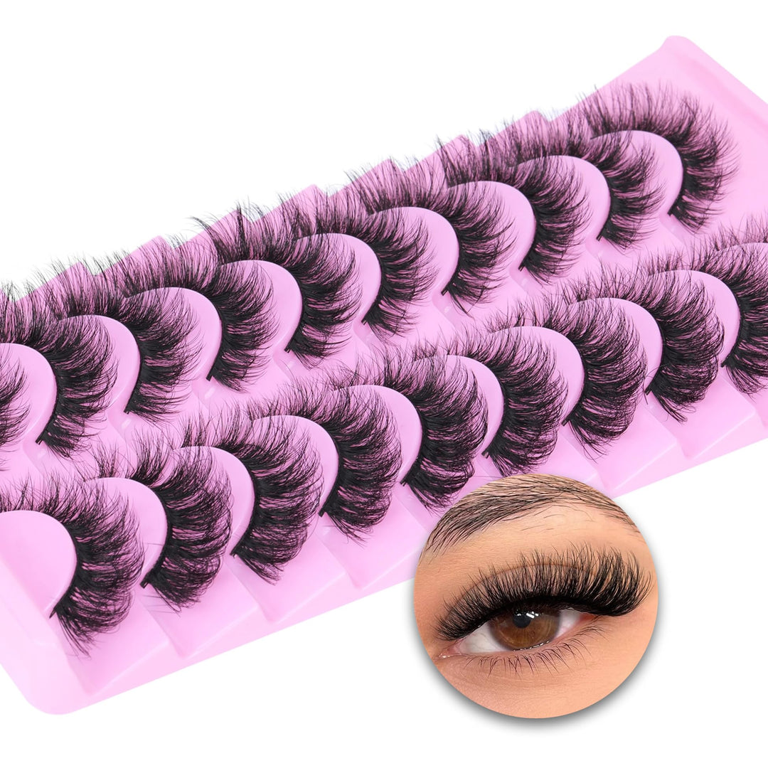 TNFVLONEINS Wispy Lashes Natural Look Eye Lashes Mink 10 Pairs False Eyelashes Pack 4D Volume Strip Fake Eyelashes Like Lash Extension(12-16mm)