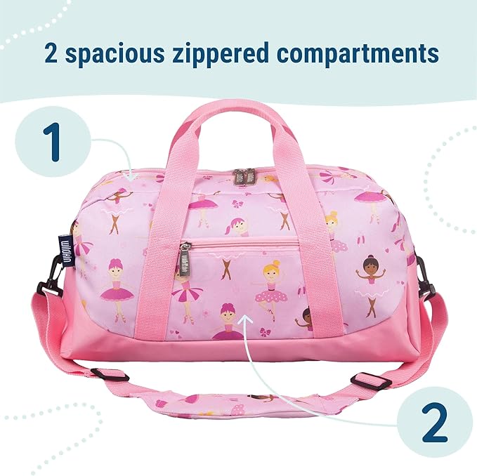 Wildkin Kids Overnighter Duffel Bag – Carry-On Size, Ideal for School & Sleepovers – Ballerina