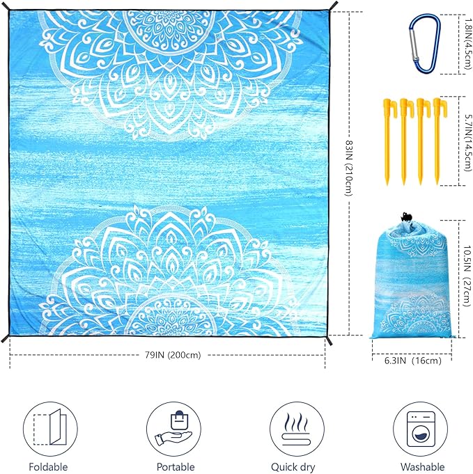 AISPARKY Beach Blanket Waterproof Sandproof, Oversized Large Beach Mat 79" X 83"/120"x108" for 1-8 Adults, Quick Drying&Compact&Lightweight, Picnic Mat Vacation Essentials for Beach Camping Travel