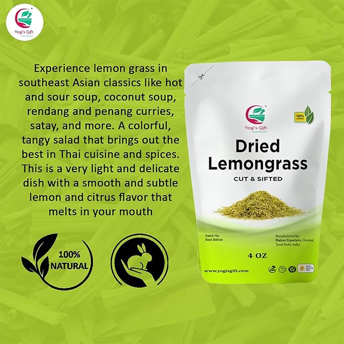 Dried Lemongrass 4 oz | Cut and Sifted Loose Leaf | Aroma Rich Lemon Grass | by Yogi's Gift ®